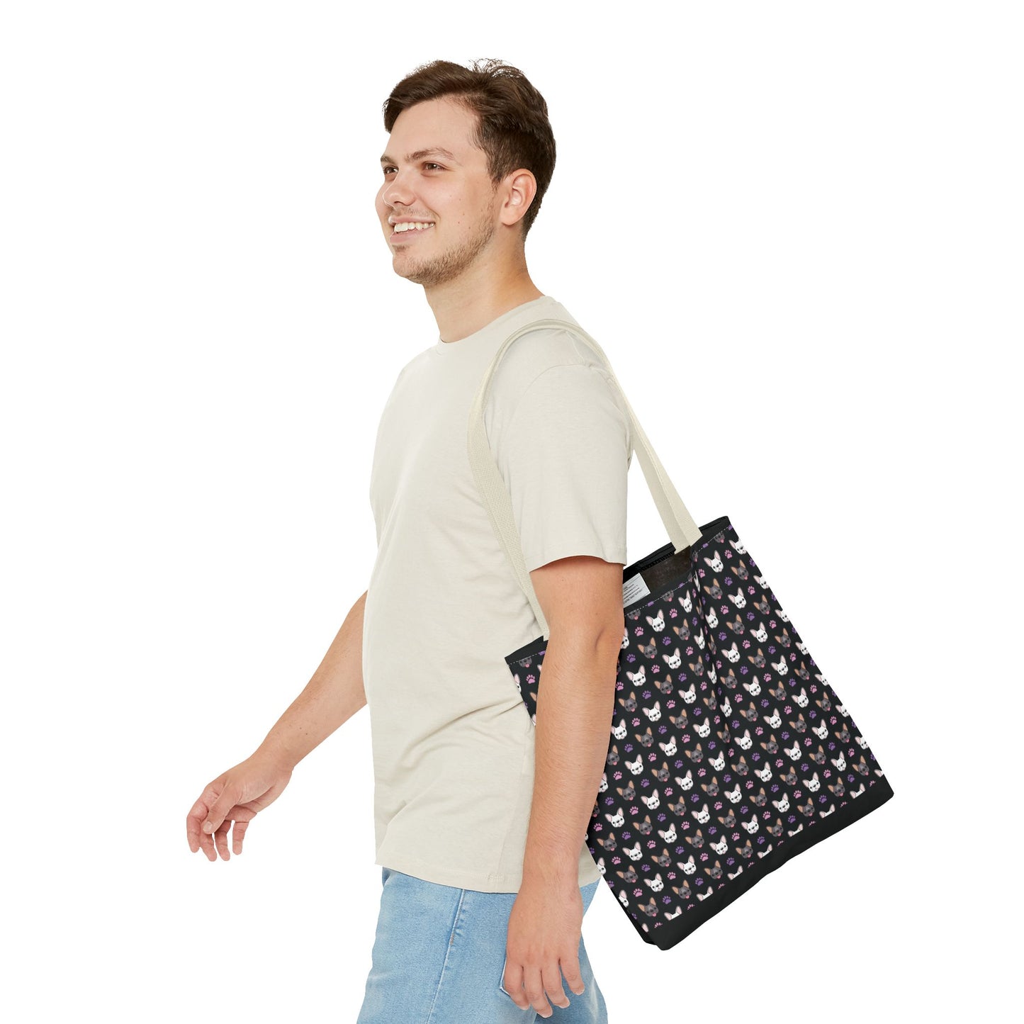 Frenchie Face and Paw Print Tote Bag - French Bulldog Lover, Dog Mom Gift, Animal Print Market Bag, Cute Puppy Shoulder Bag, Pet Owner Merch