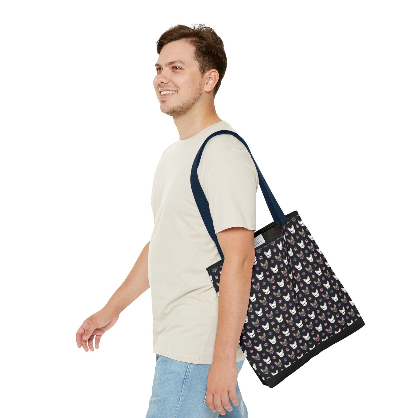 Frenchie Face and Paw Print Tote Bag - French Bulldog Lover, Dog Mom Gift, Animal Print Market Bag, Cute Puppy Shoulder Bag, Pet Owner Merch