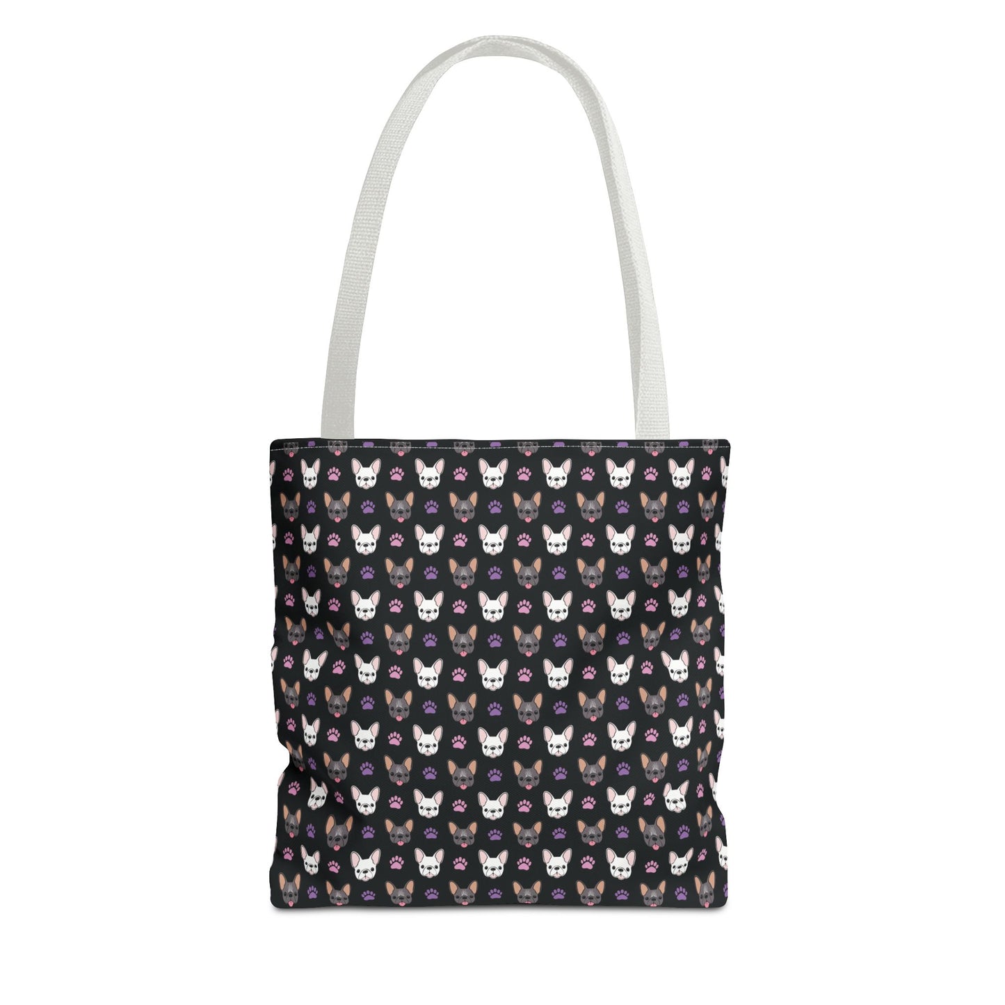 Frenchie Face and Paw Print Tote Bag - French Bulldog Lover, Dog Mom Gift, Animal Print Market Bag, Cute Puppy Shoulder Bag, Pet Owner Merch