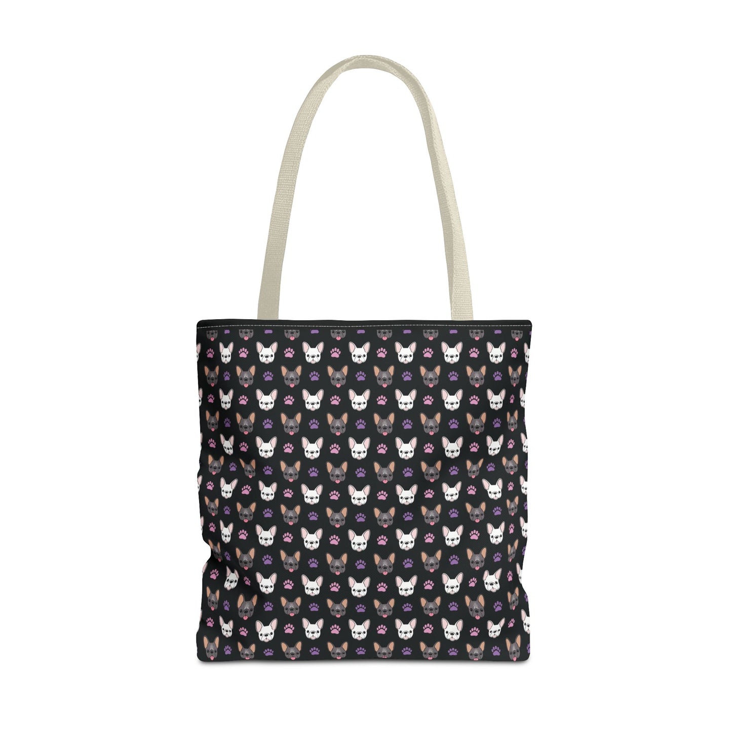 Frenchie Face and Paw Print Tote Bag - French Bulldog Lover, Dog Mom Gift, Animal Print Market Bag, Cute Puppy Shoulder Bag, Pet Owner Merch