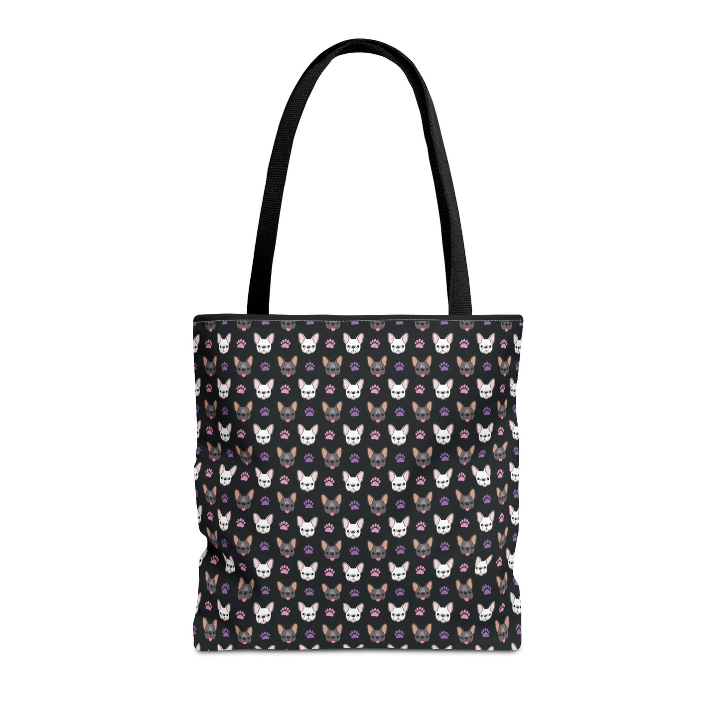 Frenchie Face and Paw Print Tote Bag - French Bulldog Lover, Dog Mom Gift, Animal Print Market Bag, Cute Puppy Shoulder Bag, Pet Owner Merch