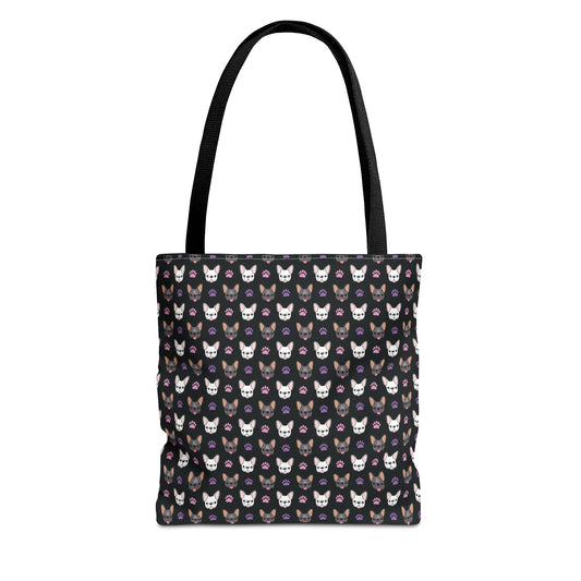 Frenchie Face and Paw Print Tote Bag - French Bulldog Lover, Dog Mom Gift, Animal Print Market Bag, Cute Puppy Shoulder Bag, Pet Owner Merch