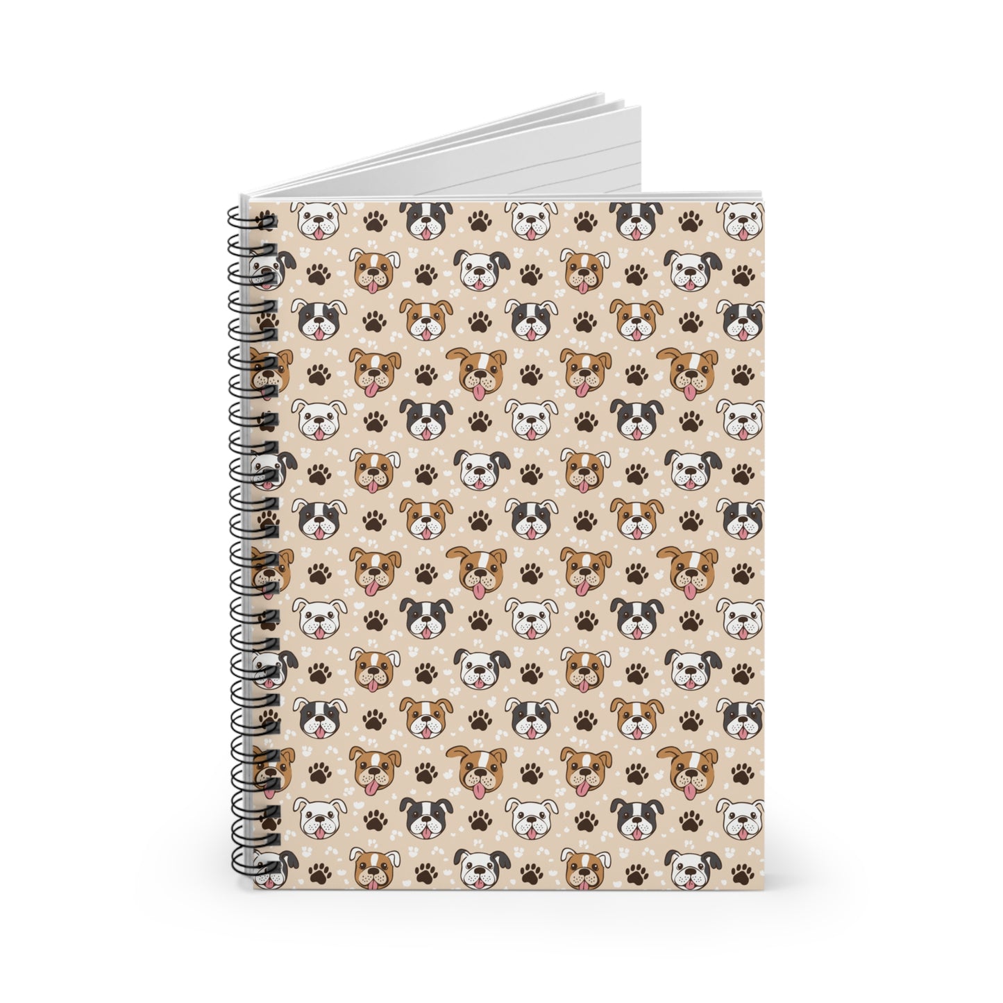 English Bulldog Face and Paw Print Spiral Notebook - Ruled Line, Journal, Notebook, Bulldog Lover Gift, Dog Lover Stationery, Back to School