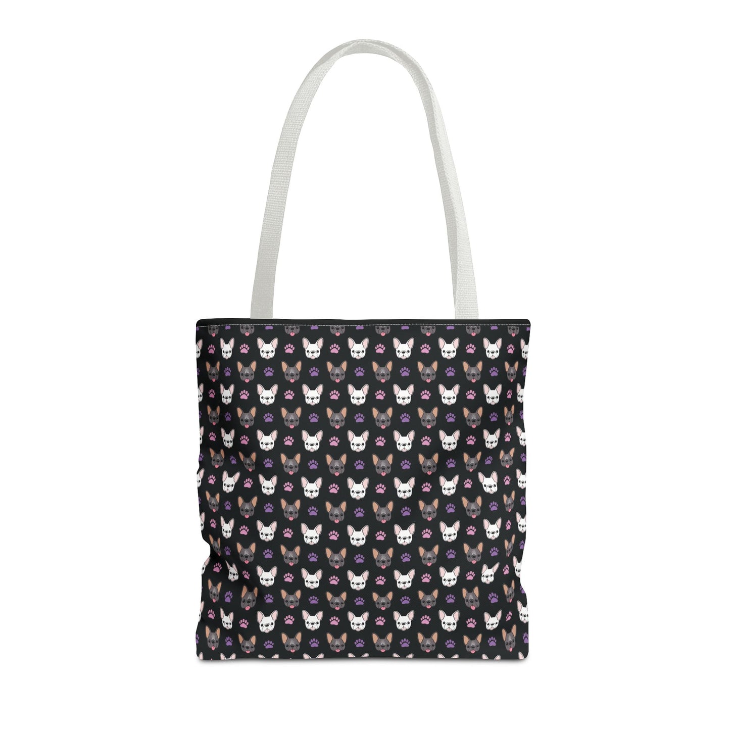 Frenchie Face and Paw Print Tote Bag - French Bulldog Lover, Dog Mom Gift, Animal Print Market Bag, Cute Puppy Shoulder Bag, Pet Owner Merch
