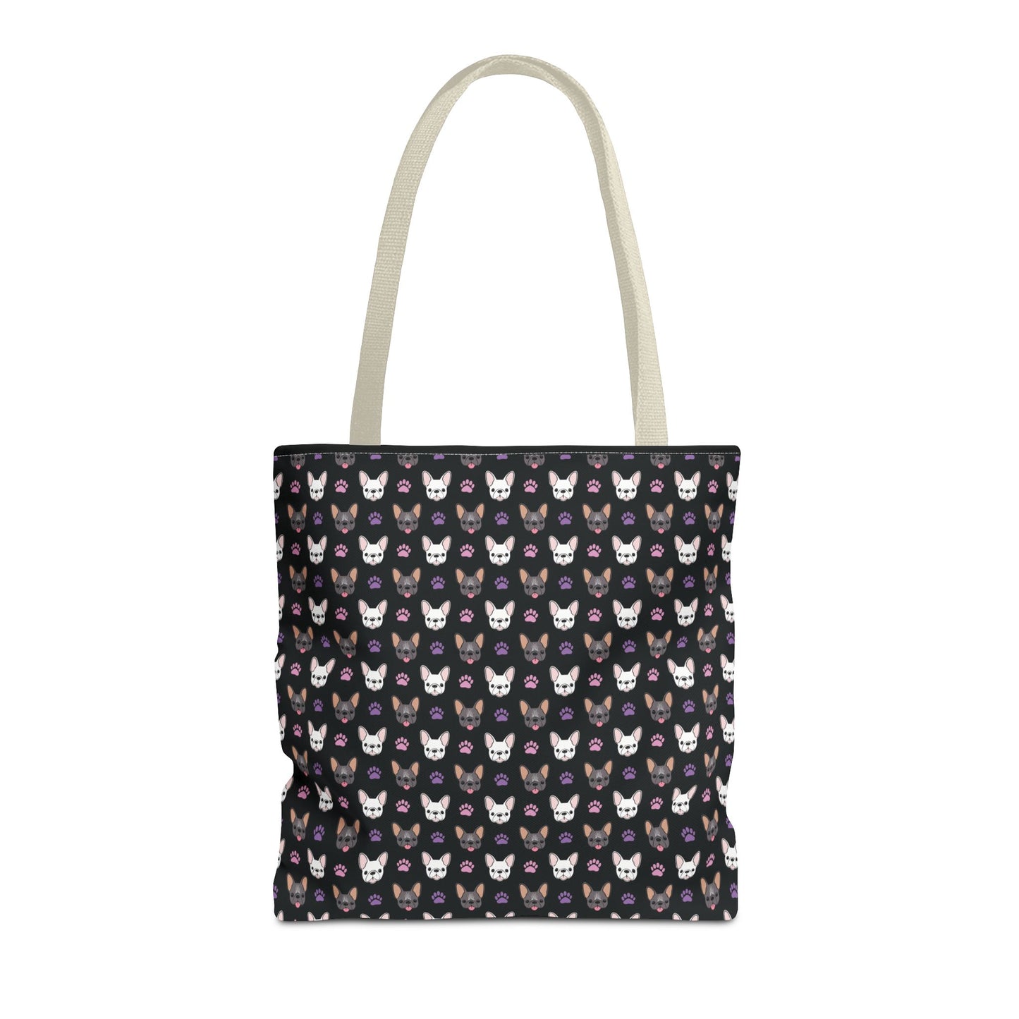 Frenchie Face and Paw Print Tote Bag - French Bulldog Lover, Dog Mom Gift, Animal Print Market Bag, Cute Puppy Shoulder Bag, Pet Owner Merch