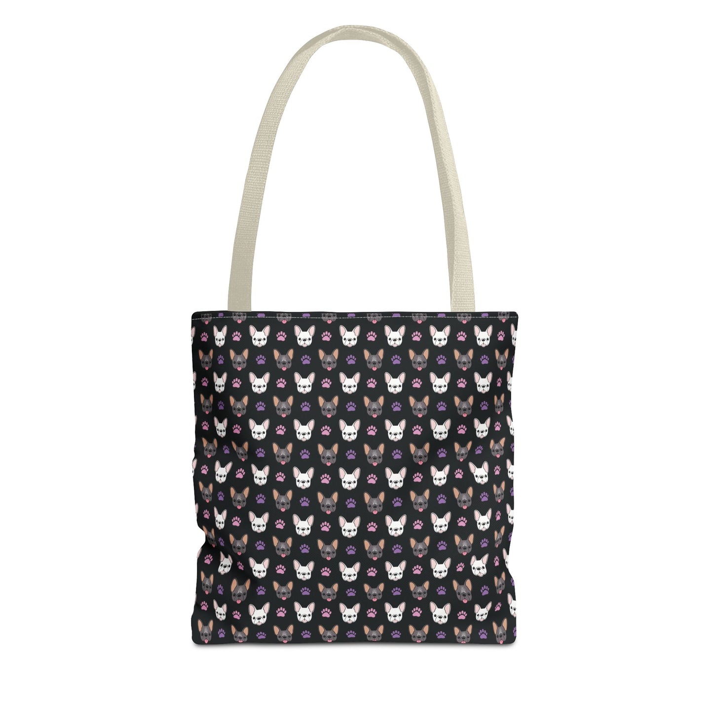 Frenchie Face and Paw Print Tote Bag - French Bulldog Lover, Dog Mom Gift, Animal Print Market Bag, Cute Puppy Shoulder Bag, Pet Owner Merch