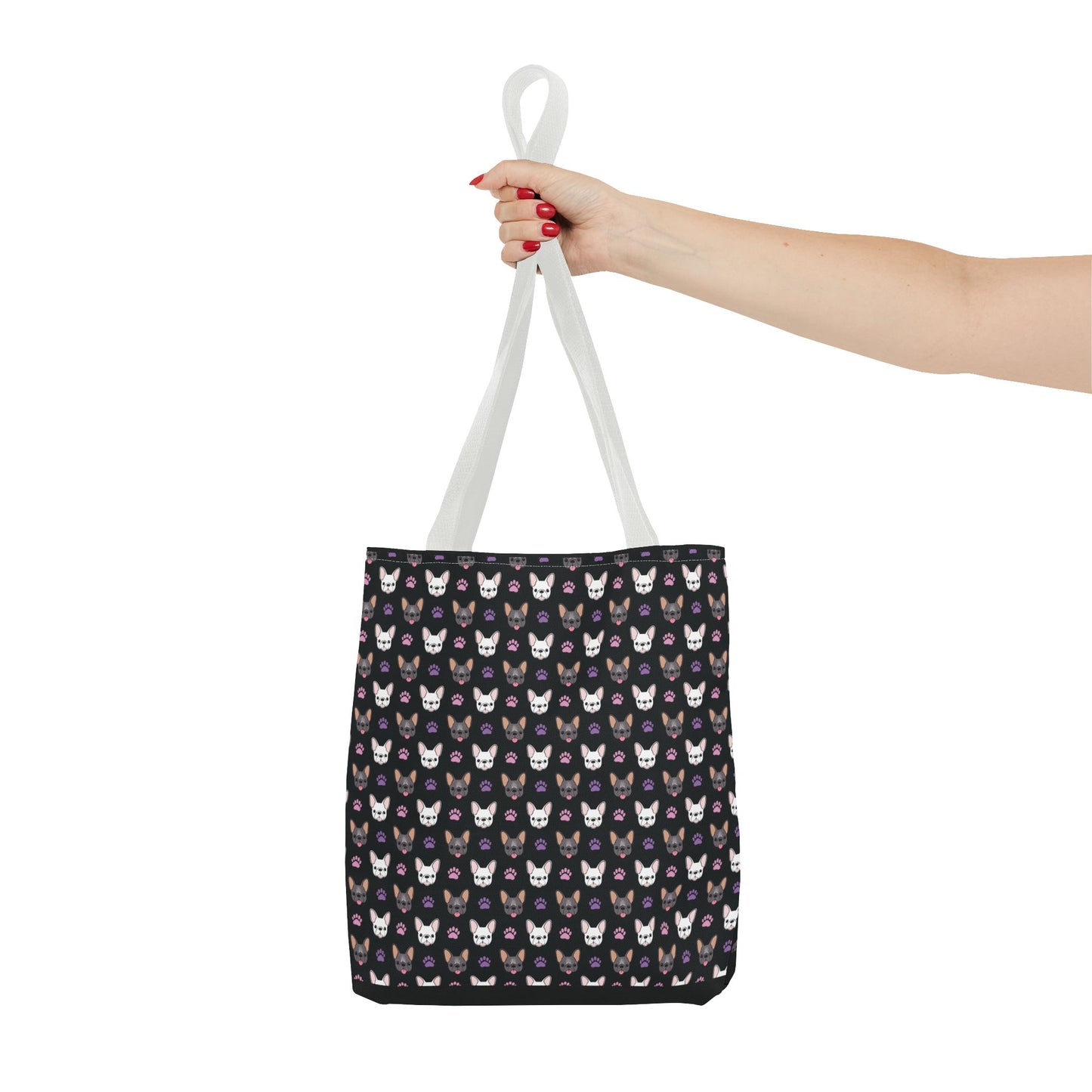 Frenchie Face and Paw Print Tote Bag - French Bulldog Lover, Dog Mom Gift, Animal Print Market Bag, Cute Puppy Shoulder Bag, Pet Owner Merch