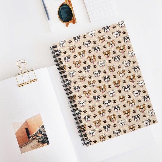 English Bulldog Face and Paw Print Spiral Notebook - Ruled Line, Journal, Notebook, Bulldog Lover Gift, Dog Lover Stationery, Back to School