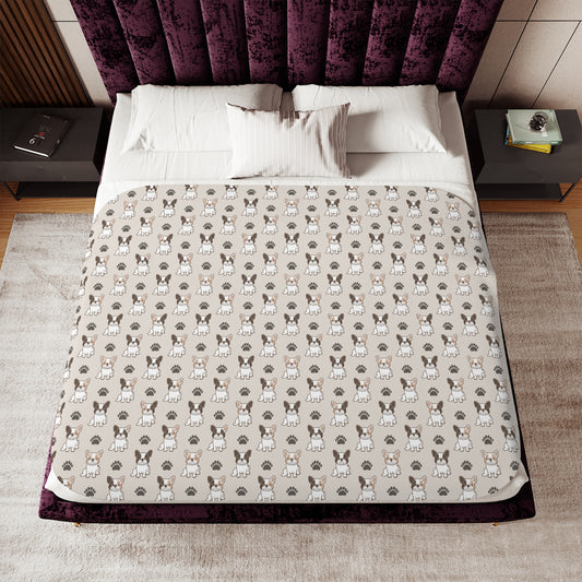 Sherpa Blanket - French Bulldog and Paw Print Design, Dog Lover Gift, Cozy Throw Blanket, Animal Print Fleece Blanket, Home Decor, Winter