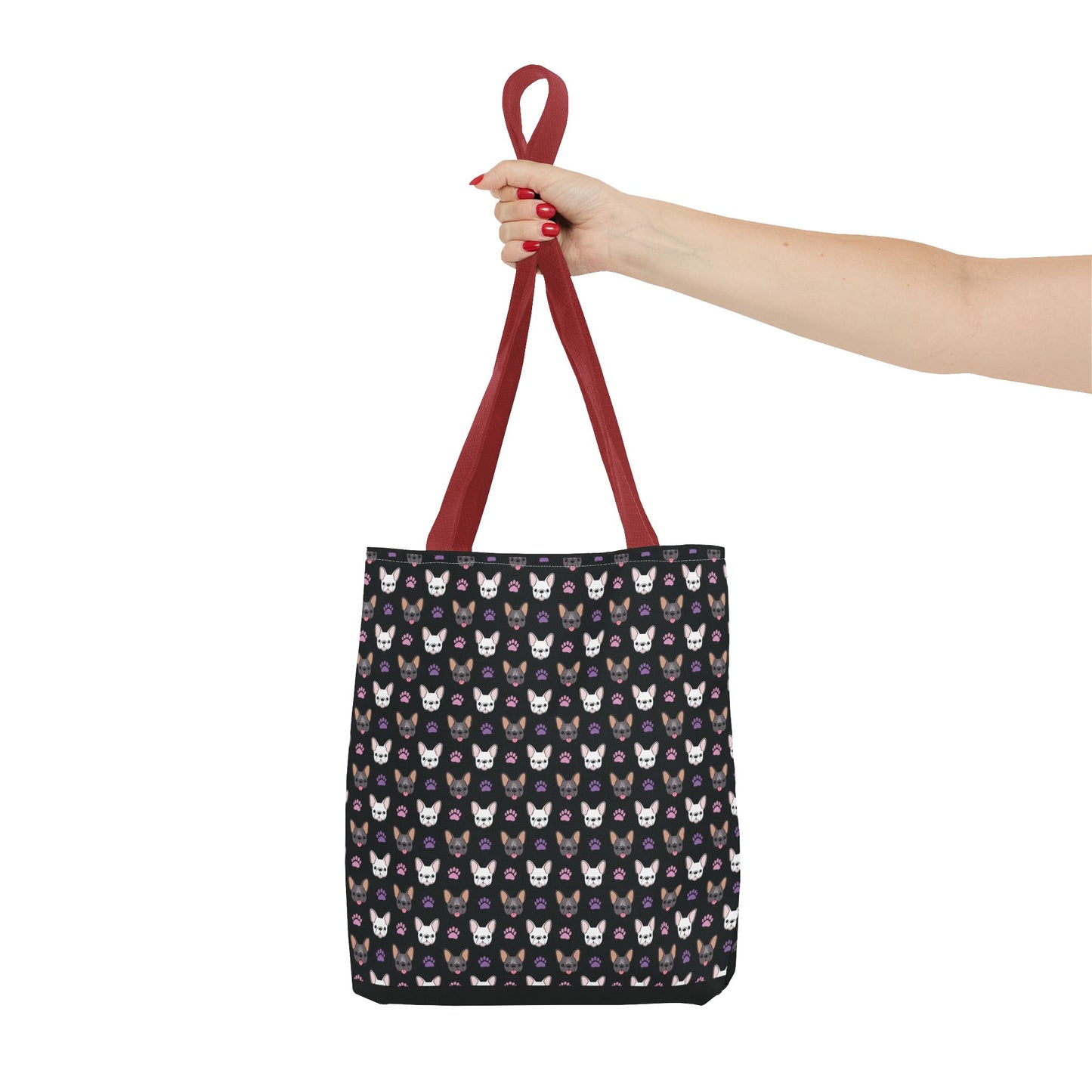 Frenchie Face and Paw Print Tote Bag - French Bulldog Lover, Dog Mom Gift, Animal Print Market Bag, Cute Puppy Shoulder Bag, Pet Owner Merch