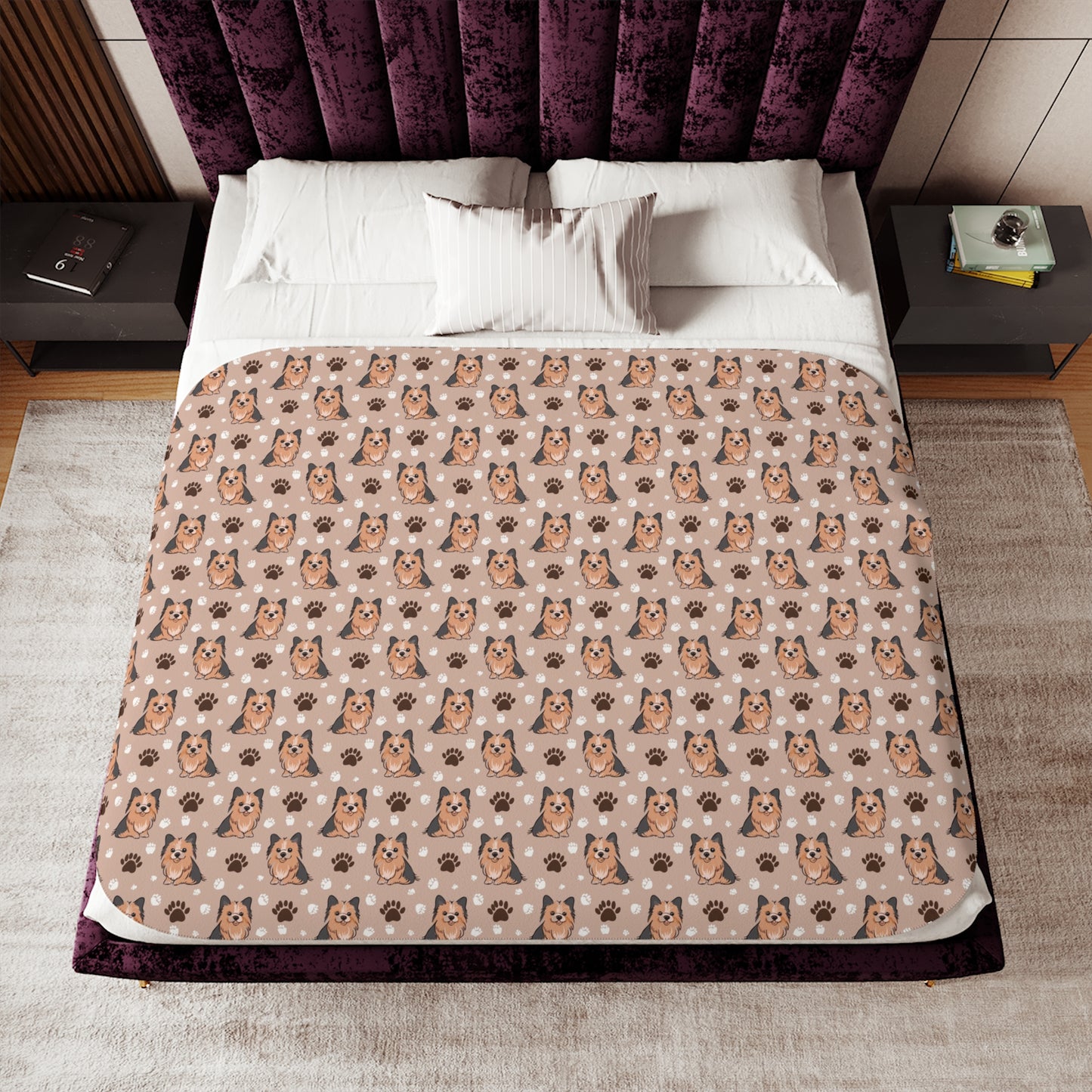 Sherpa Blanket - Yorkie and Paw Print Design, Dog Lover Gift, Cozy Throw, Pet Owner Present, Fleece Blanket, Animal Print Decor