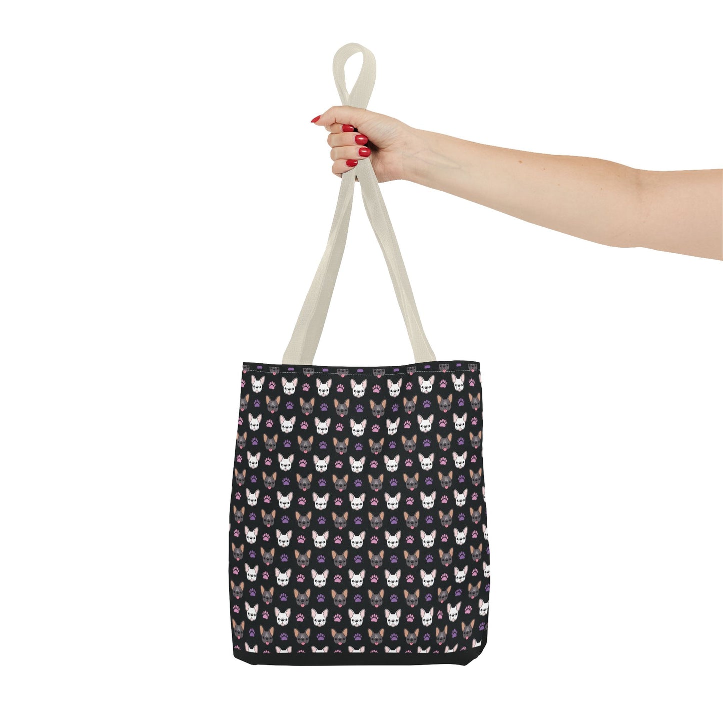 Frenchie Face and Paw Print Tote Bag - French Bulldog Lover, Dog Mom Gift, Animal Print Market Bag, Cute Puppy Shoulder Bag, Pet Owner Merch
