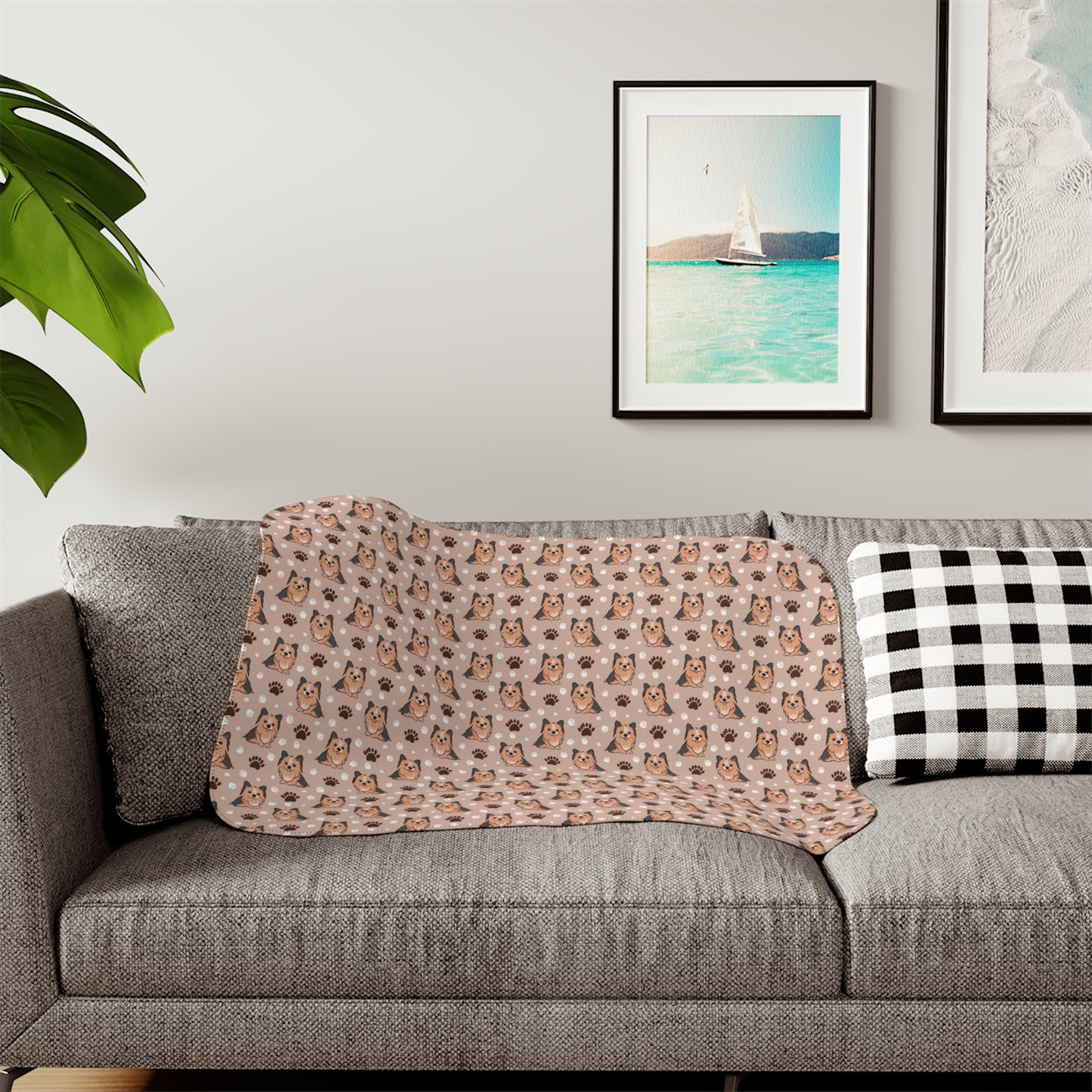 Sherpa Blanket - Yorkie and Paw Print Design, Dog Lover Gift, Cozy Throw, Pet Owner Present, Fleece Blanket, Animal Print Decor