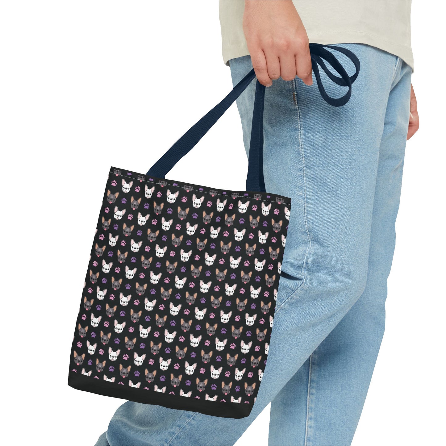 Frenchie Face and Paw Print Tote Bag - French Bulldog Lover, Dog Mom Gift, Animal Print Market Bag, Cute Puppy Shoulder Bag, Pet Owner Merch