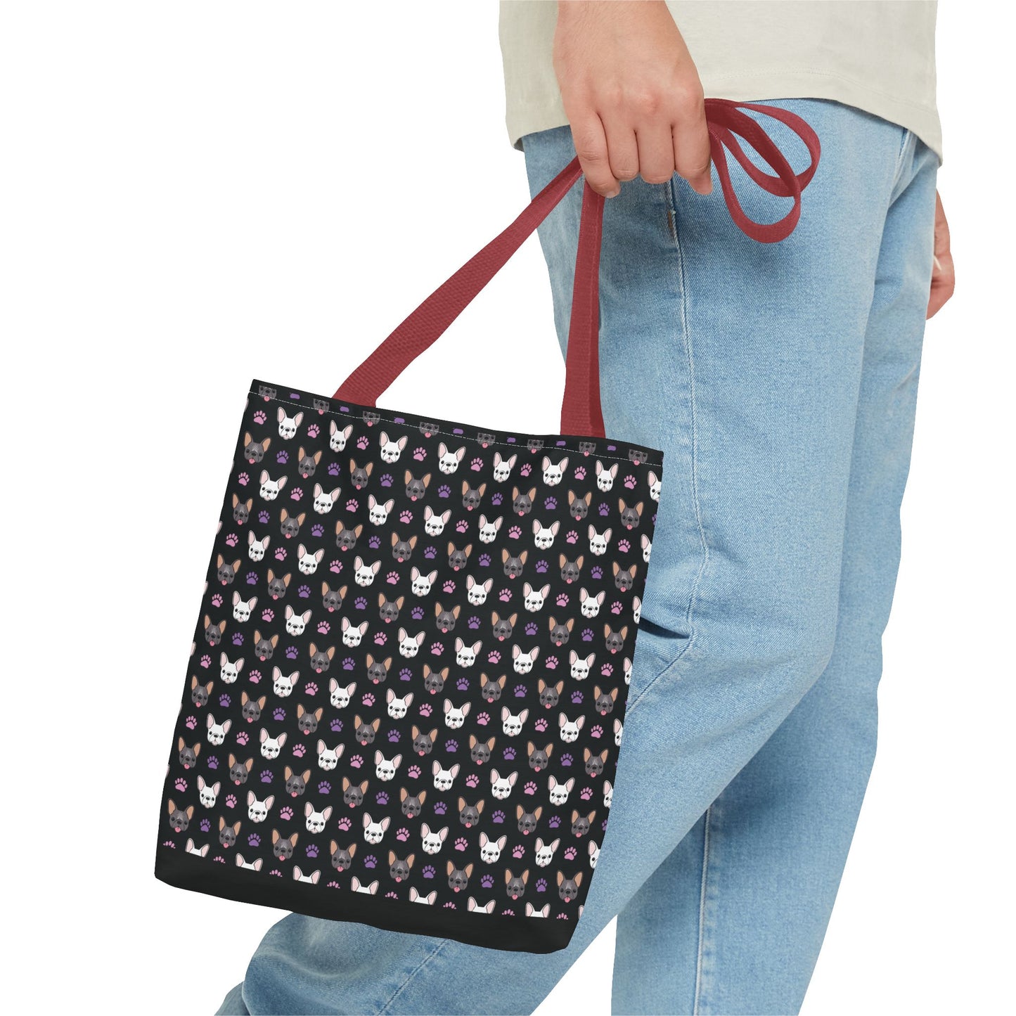 Frenchie Face and Paw Print Tote Bag - French Bulldog Lover, Dog Mom Gift, Animal Print Market Bag, Cute Puppy Shoulder Bag, Pet Owner Merch
