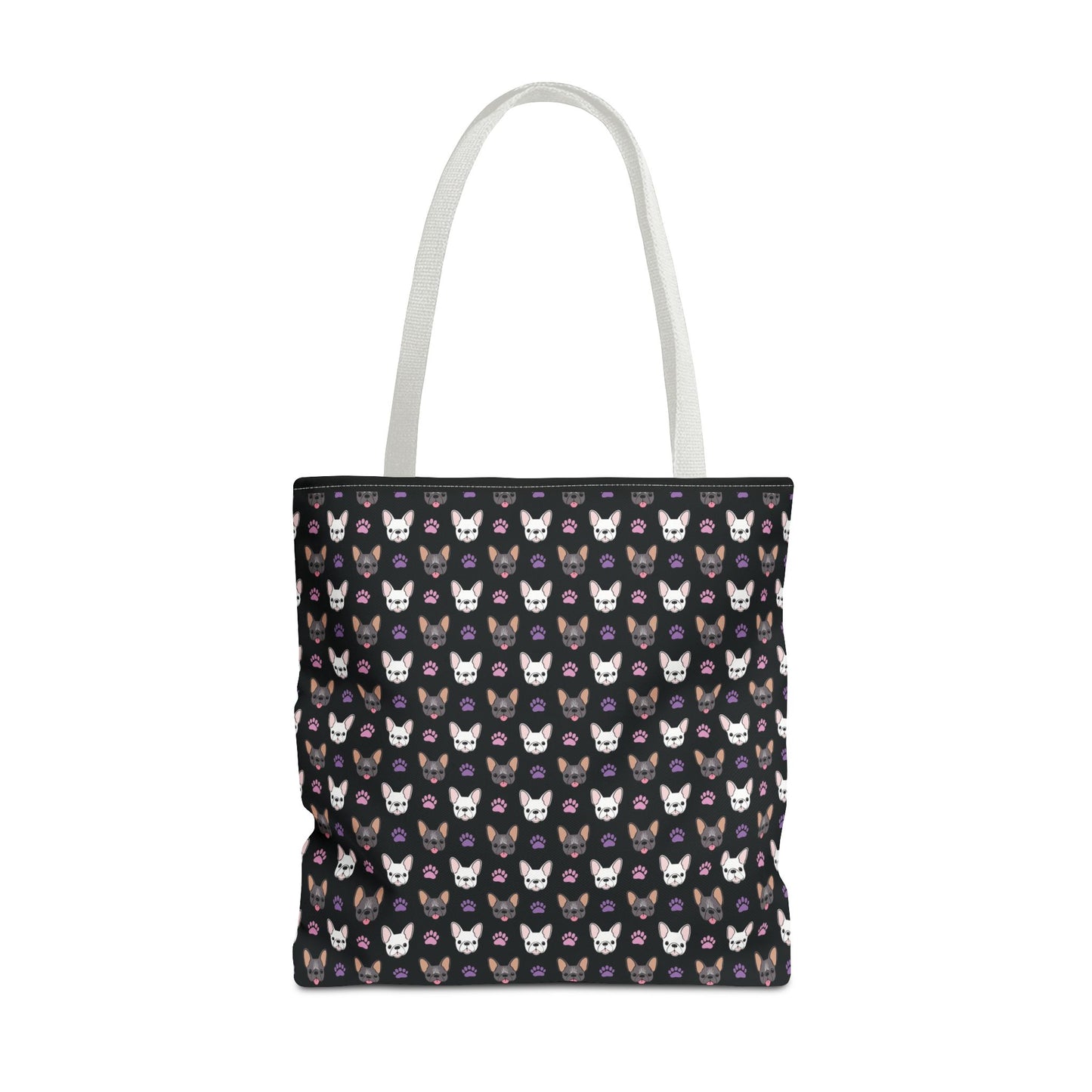 Frenchie Face and Paw Print Tote Bag - French Bulldog Lover, Dog Mom Gift, Animal Print Market Bag, Cute Puppy Shoulder Bag, Pet Owner Merch