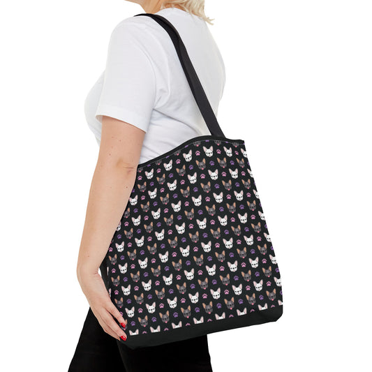 Frenchie Face and Paw Print Tote Bag - French Bulldog Lover, Dog Mom Gift, Animal Print Market Bag, Cute Puppy Shoulder Bag, Pet Owner Merch