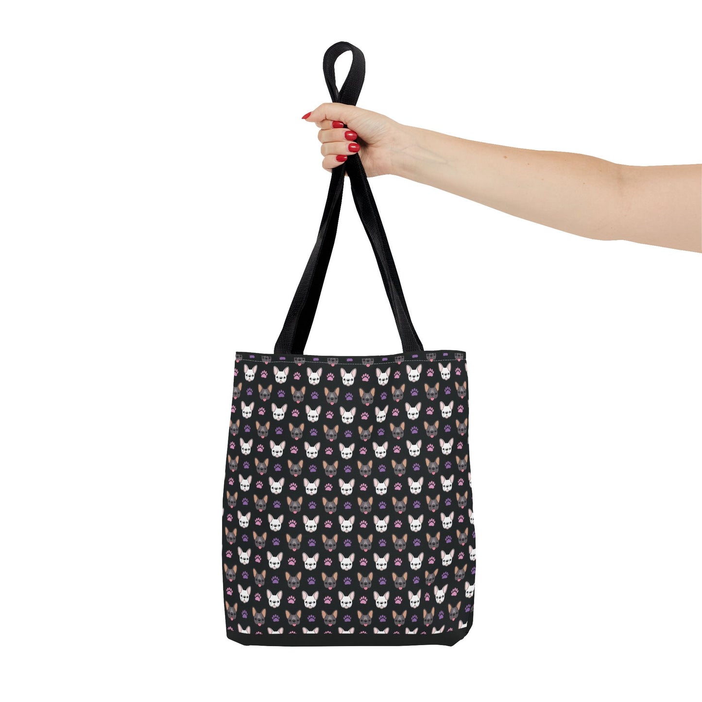 Frenchie Face and Paw Print Tote Bag - French Bulldog Lover, Dog Mom Gift, Animal Print Market Bag, Cute Puppy Shoulder Bag, Pet Owner Merch
