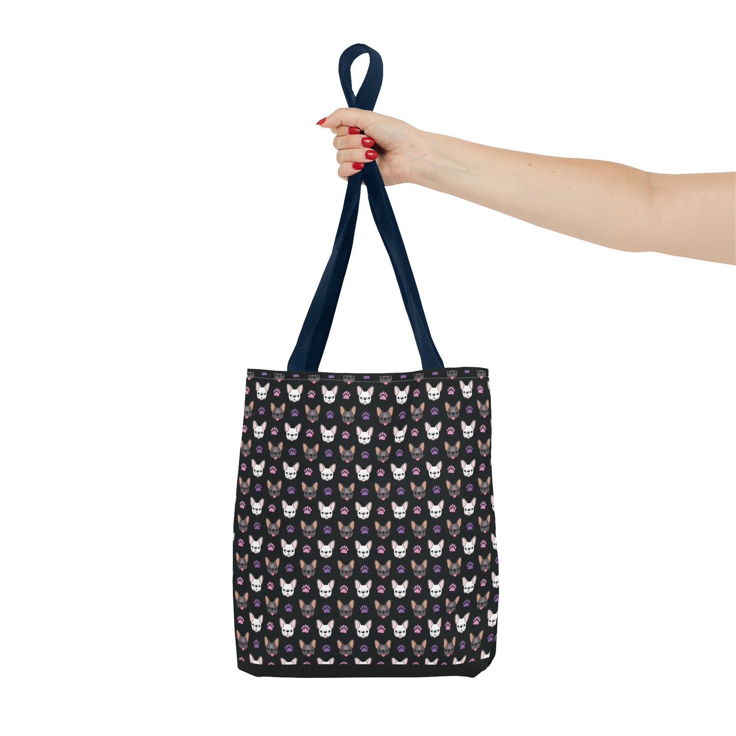 Frenchie Face and Paw Print Tote Bag - French Bulldog Lover, Dog Mom Gift, Animal Print Market Bag, Cute Puppy Shoulder Bag, Pet Owner Merch