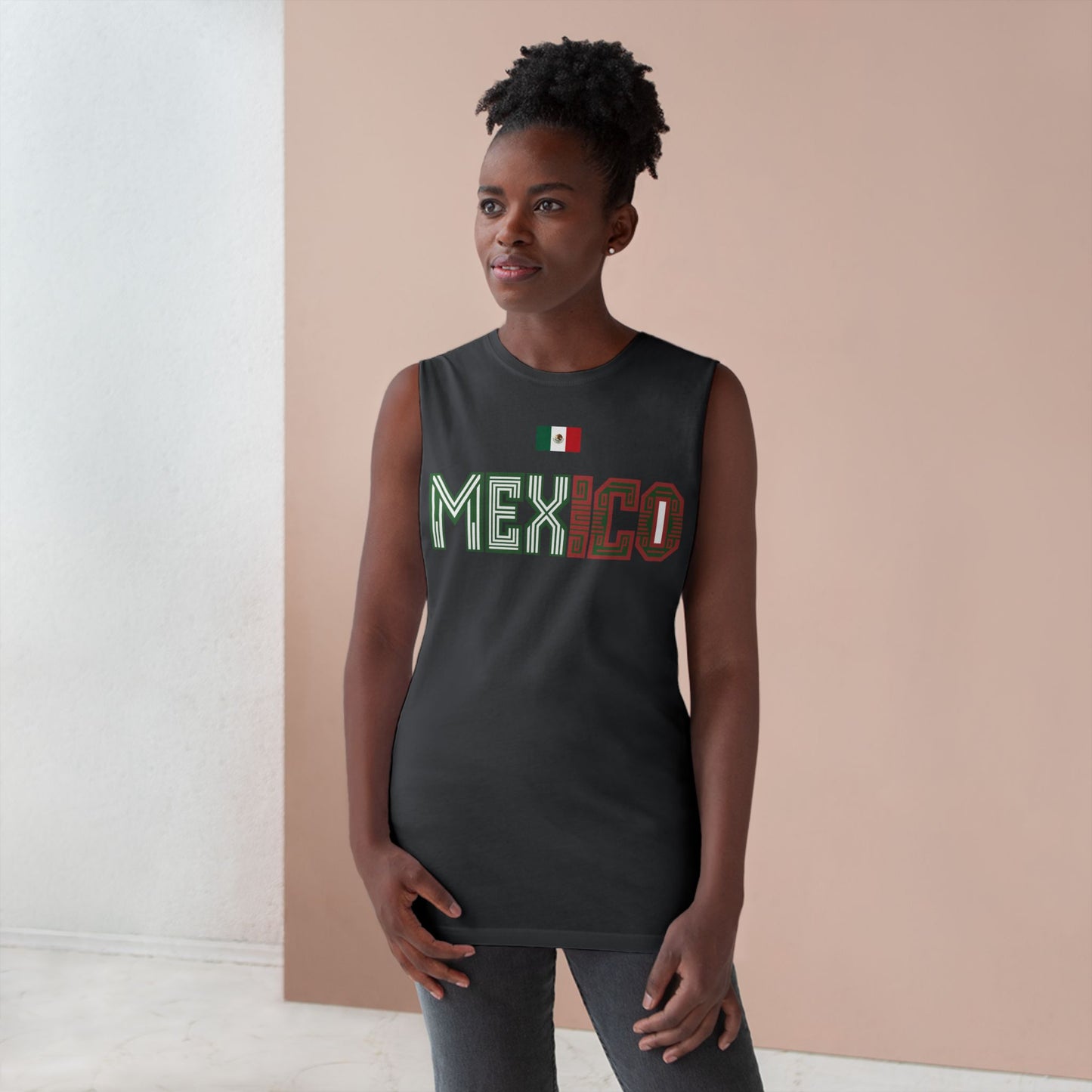 Mexico Flag Tank Top — Retro Mexico Text & Aztec Sun Back Graphic