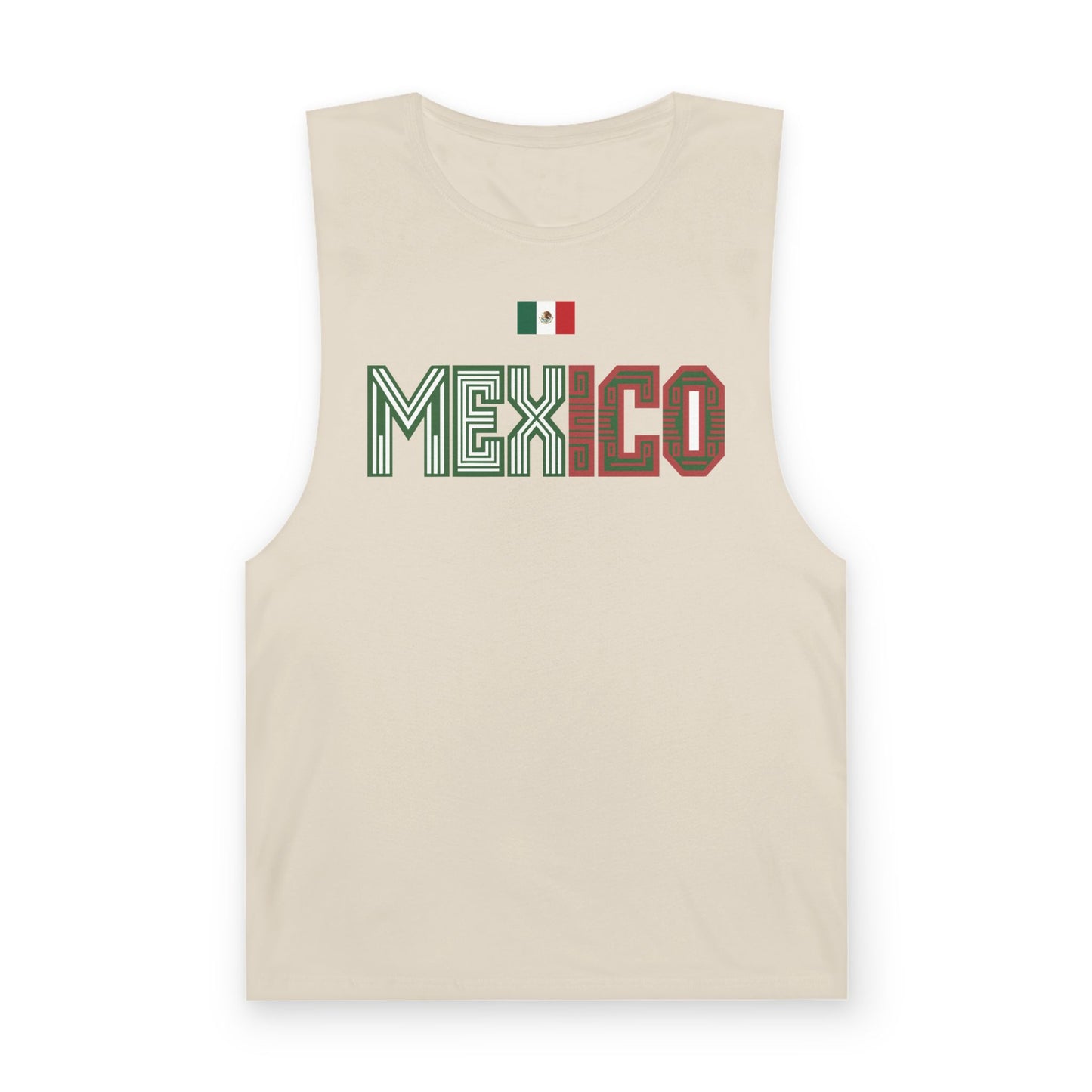 Mexico Flag Tank Top — Retro Mexico Text & Aztec Sun Back Graphic