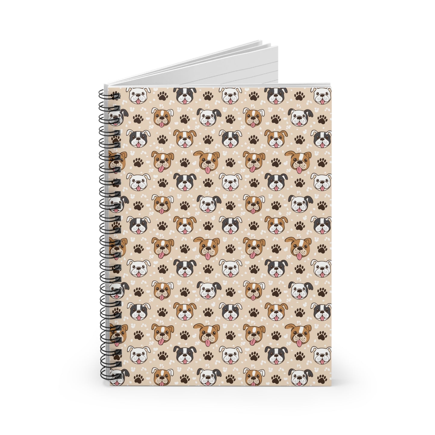 English Bulldog Face and Paw Print Spiral Notebook - Ruled Line, Journal, Notebook, Bulldog Lover Gift, Dog Lover Stationery, Back to School