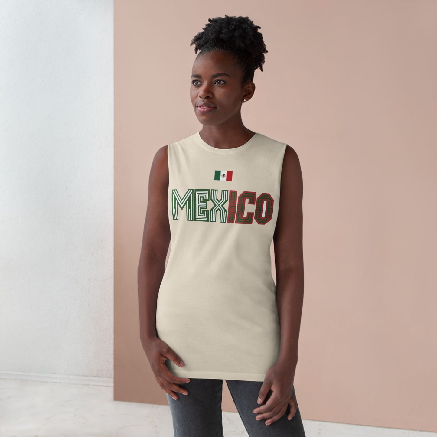 Mexico Flag Tank Top — Retro Mexico Text & Aztec Sun Back Graphic