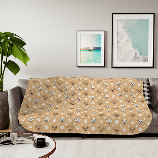 Sherpa Blanket, Two Colors - Happy Lab and Paw Print, Dog Lover Gift, Cozy Throw, Animal Theme Decor, Pet Owner Present, Soft Fleece Bedding