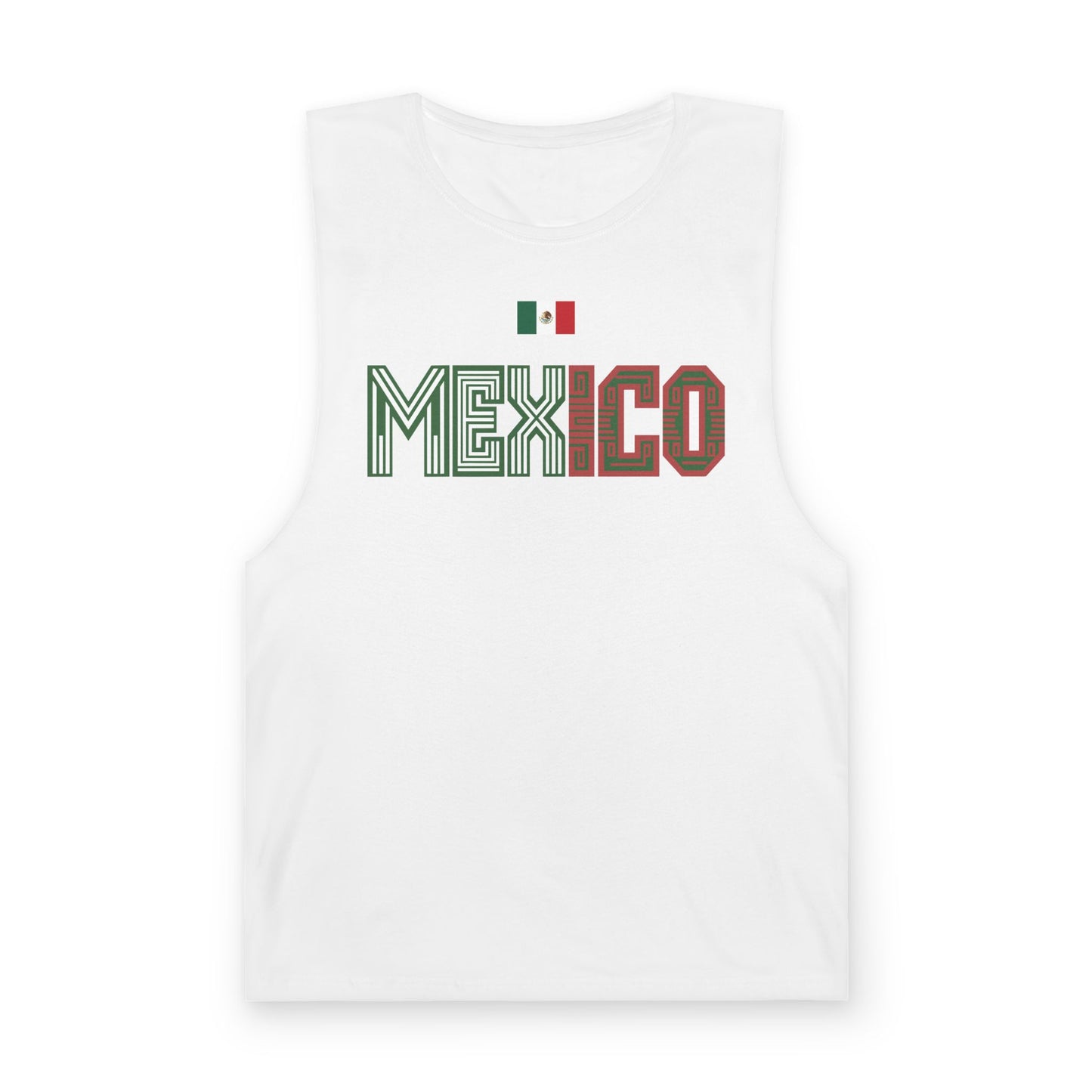 Mexico Flag Tank Top — Retro Mexico Text & Aztec Sun Back Graphic