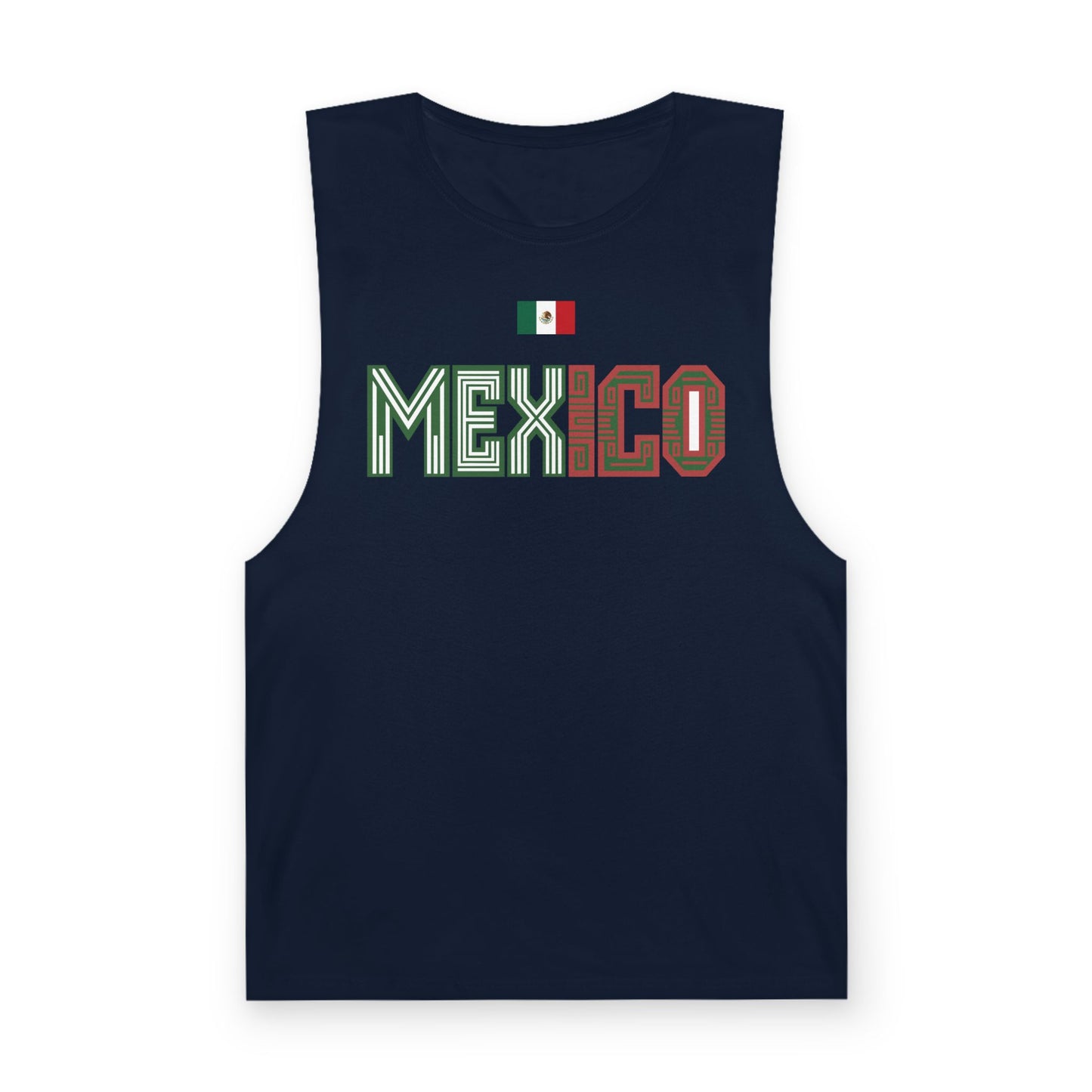 Mexico Flag Tank Top — Retro Mexico Text & Aztec Sun Back Graphic