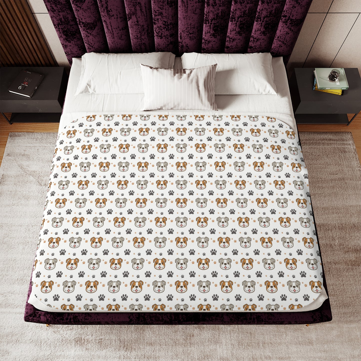 Sherpa Blanket, Cute English Bulldog Face and Paw Print, Dog Lover Gift, Cozy Animal Throw, Pet Owner Present, Holiday Decor, Furry Friend