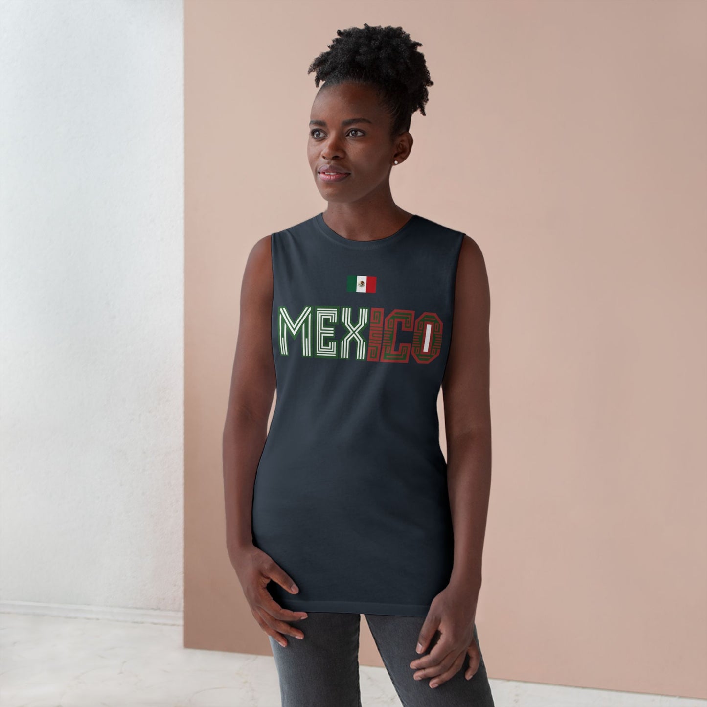 Mexico Flag Tank Top — Retro Mexico Text & Aztec Sun Back Graphic