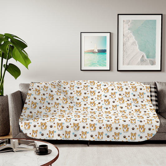 Sherpa Blanket, Two Colors - Corgie and Paw Print, Cozy Throw for Dog Lovers, Pet Owner Gift, Home Decor Blanket, Animal Lover Bedding,