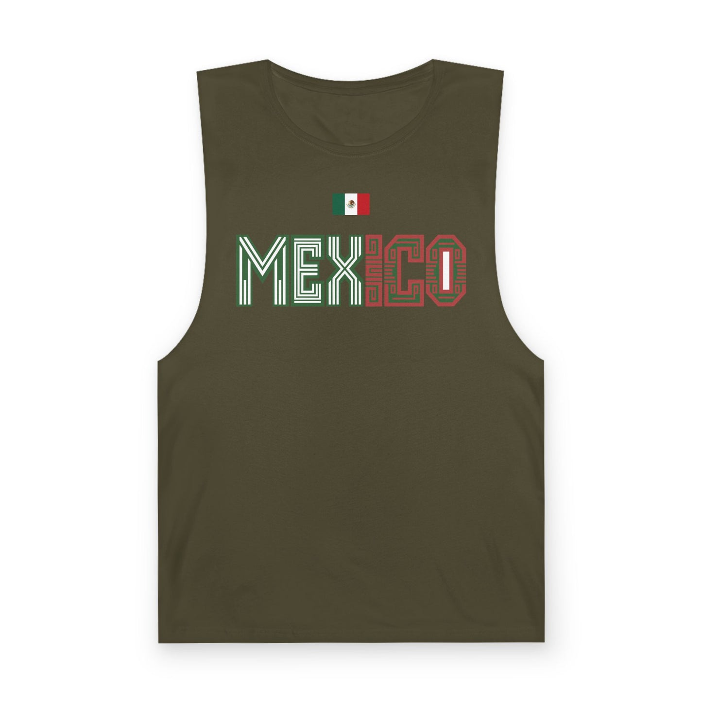Mexico Flag Tank Top — Retro Mexico Text & Aztec Sun Back Graphic