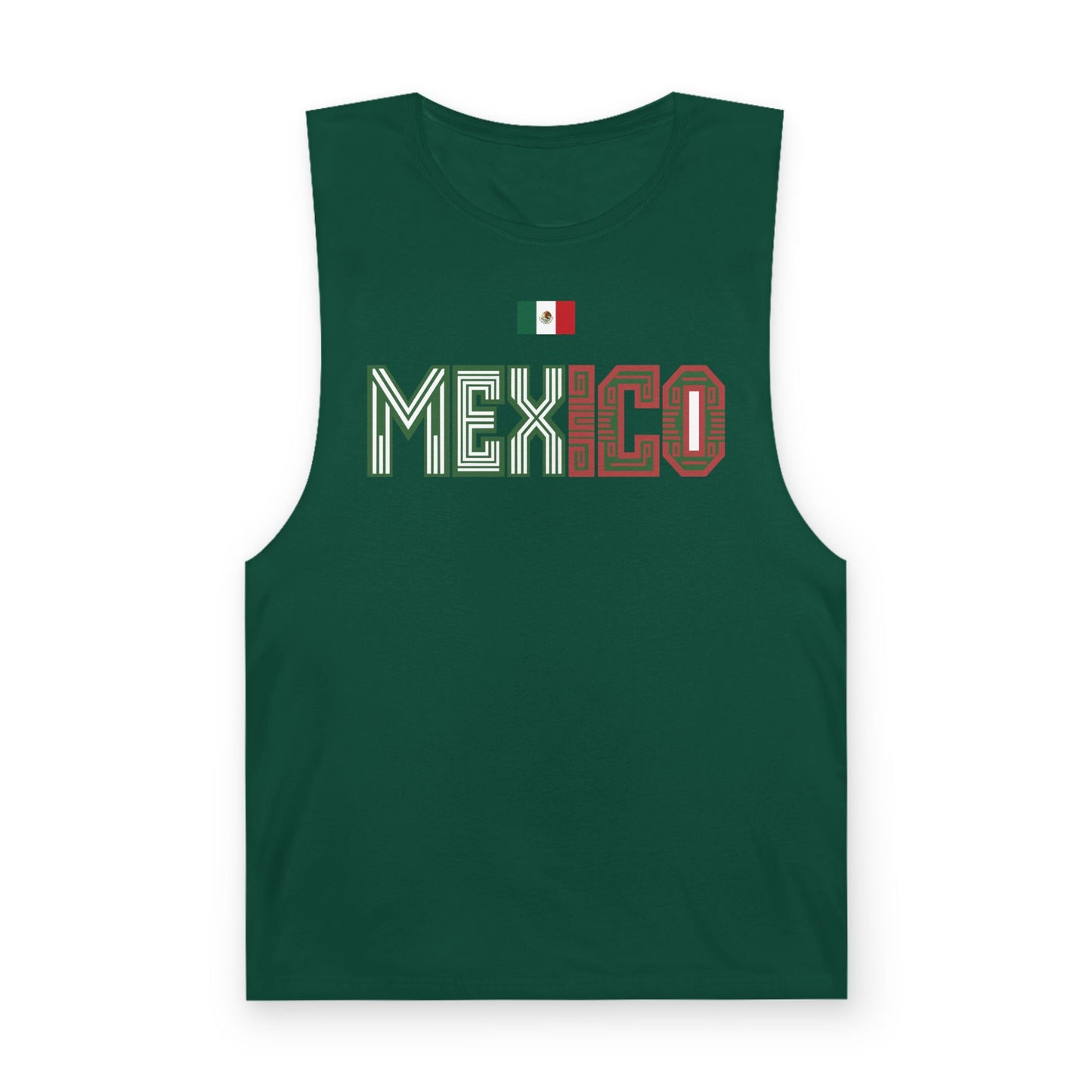 Mexico Flag Tank Top — Retro Mexico Text & Aztec Sun Back Graphic