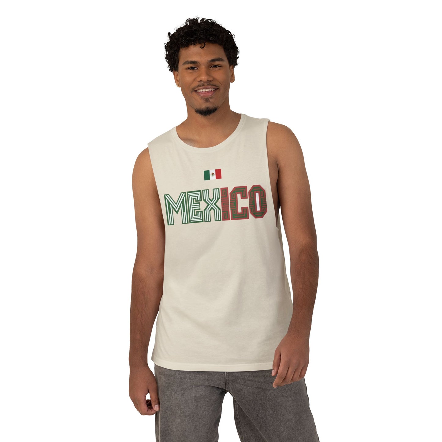 Mexico Flag Tank Top — Retro Mexico Text & Aztec Sun Back Graphic
