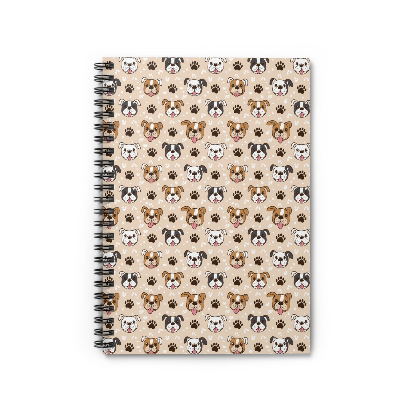 English Bulldog Face and Paw Print Spiral Notebook - Ruled Line, Journal, Notebook, Bulldog Lover Gift, Dog Lover Stationery, Back to School