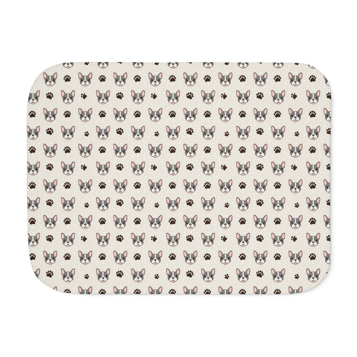 Sherpa Blanket, French Bulldog Design - Cozy Two-Tone Throw with Cute Paw Prints, Frenchie Lover Gift, Soft Plush Bedding, Animal Print