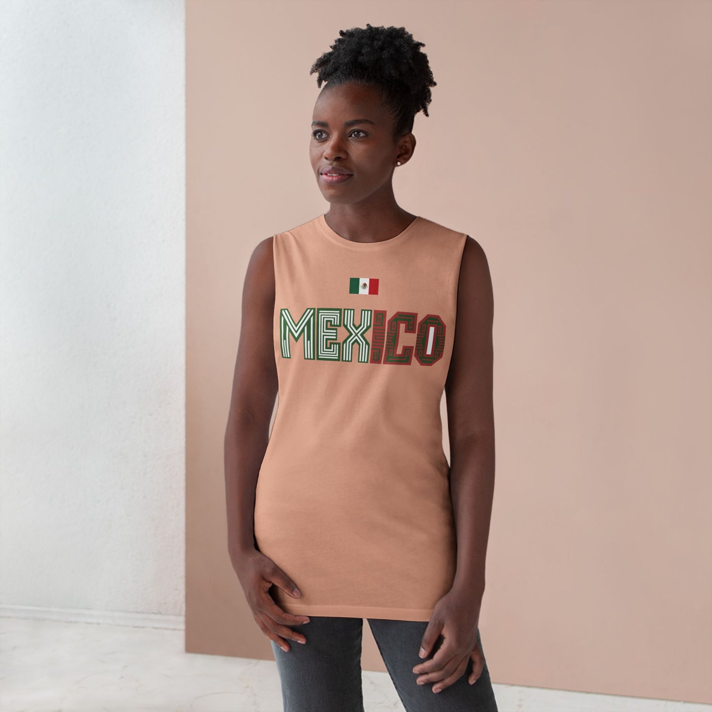 Mexico Flag Tank Top — Retro Mexico Text & Aztec Sun Back Graphic