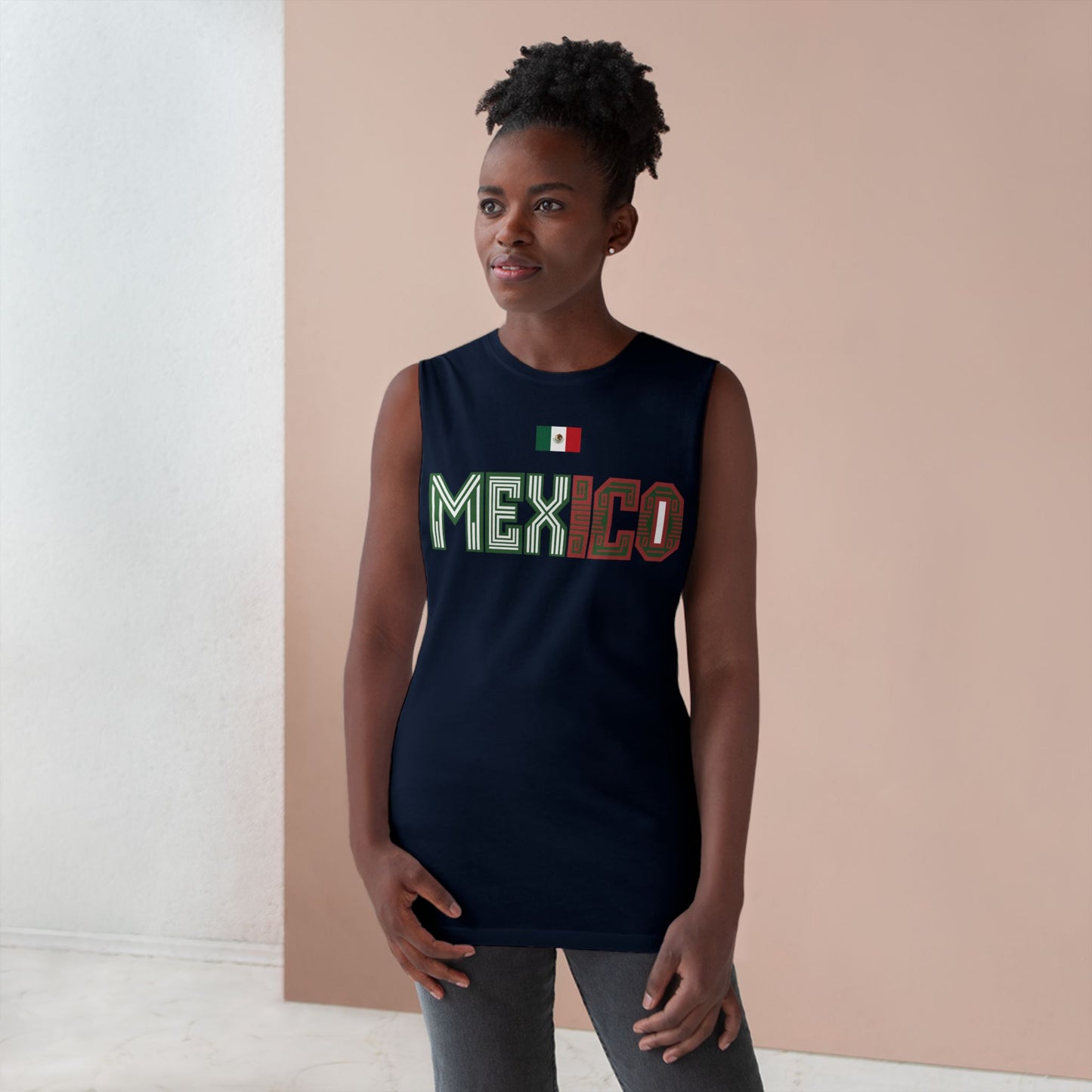 Mexico Flag Tank Top — Retro Mexico Text & Aztec Sun Back Graphic