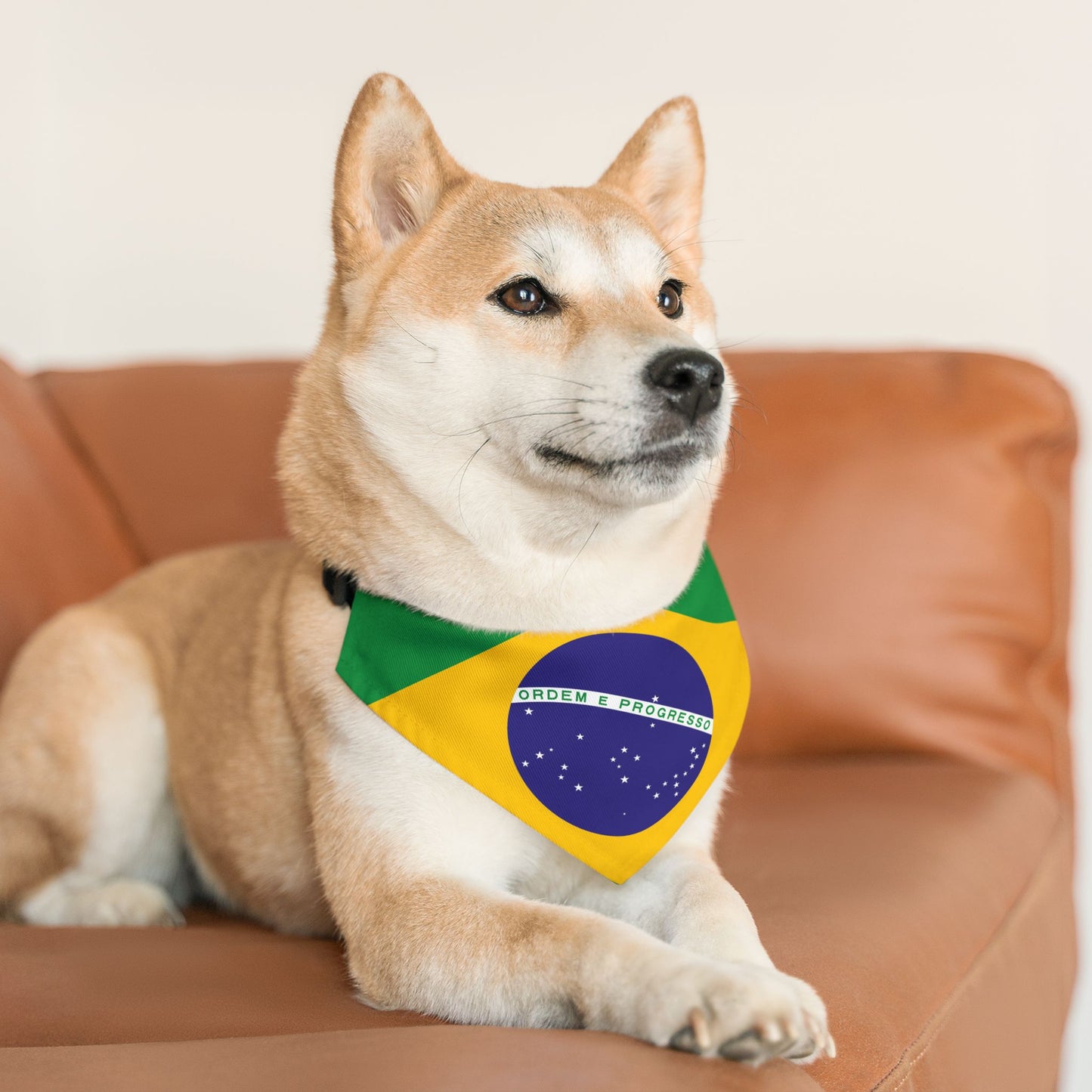 Brazil Soccer Dog Bandana — Brazilian Flag Snap-On Pet Bandana, Fan Gear