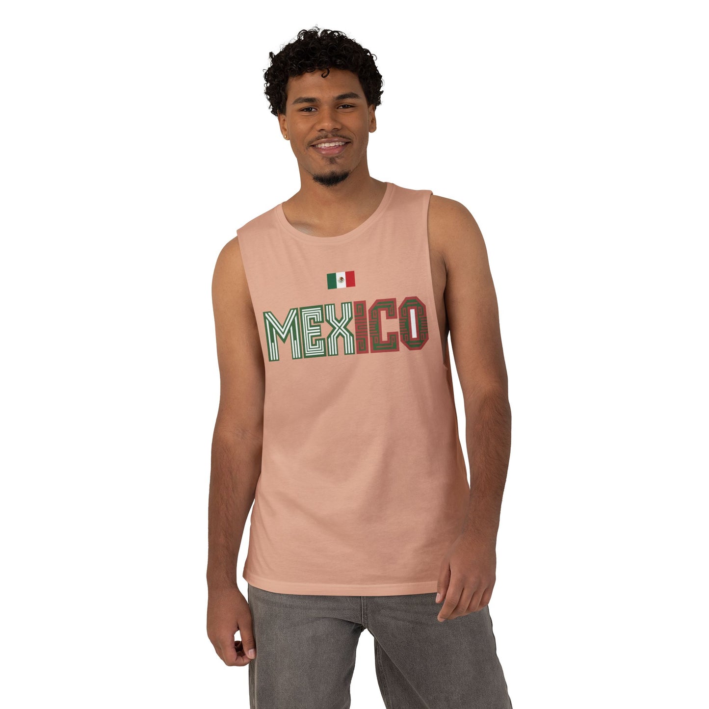 Mexico Flag Tank Top — Retro Mexico Text & Aztec Sun Back Graphic
