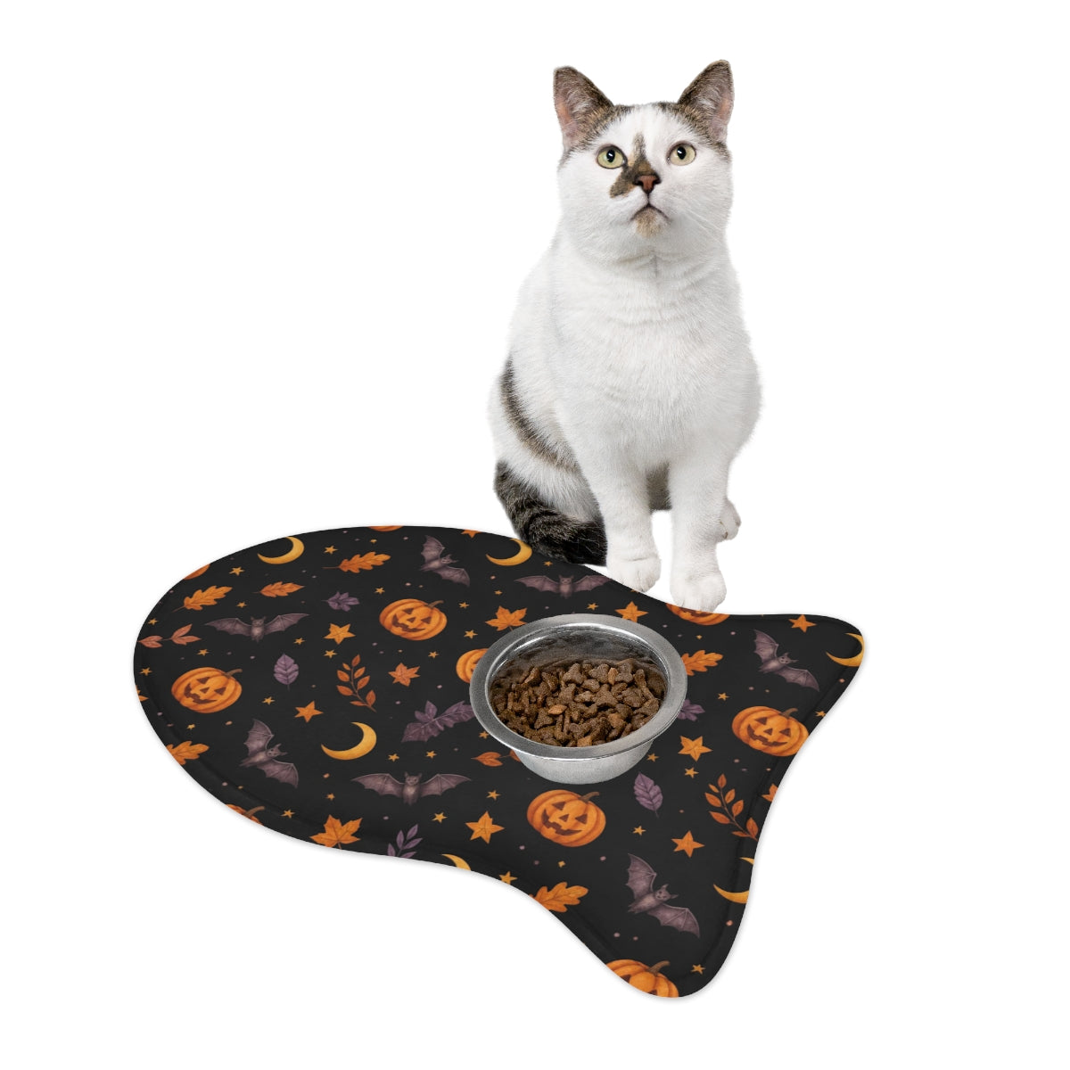 Halloween Cat Feeding Mat — Anti-Slip Foam Food Mat, Fish Shape